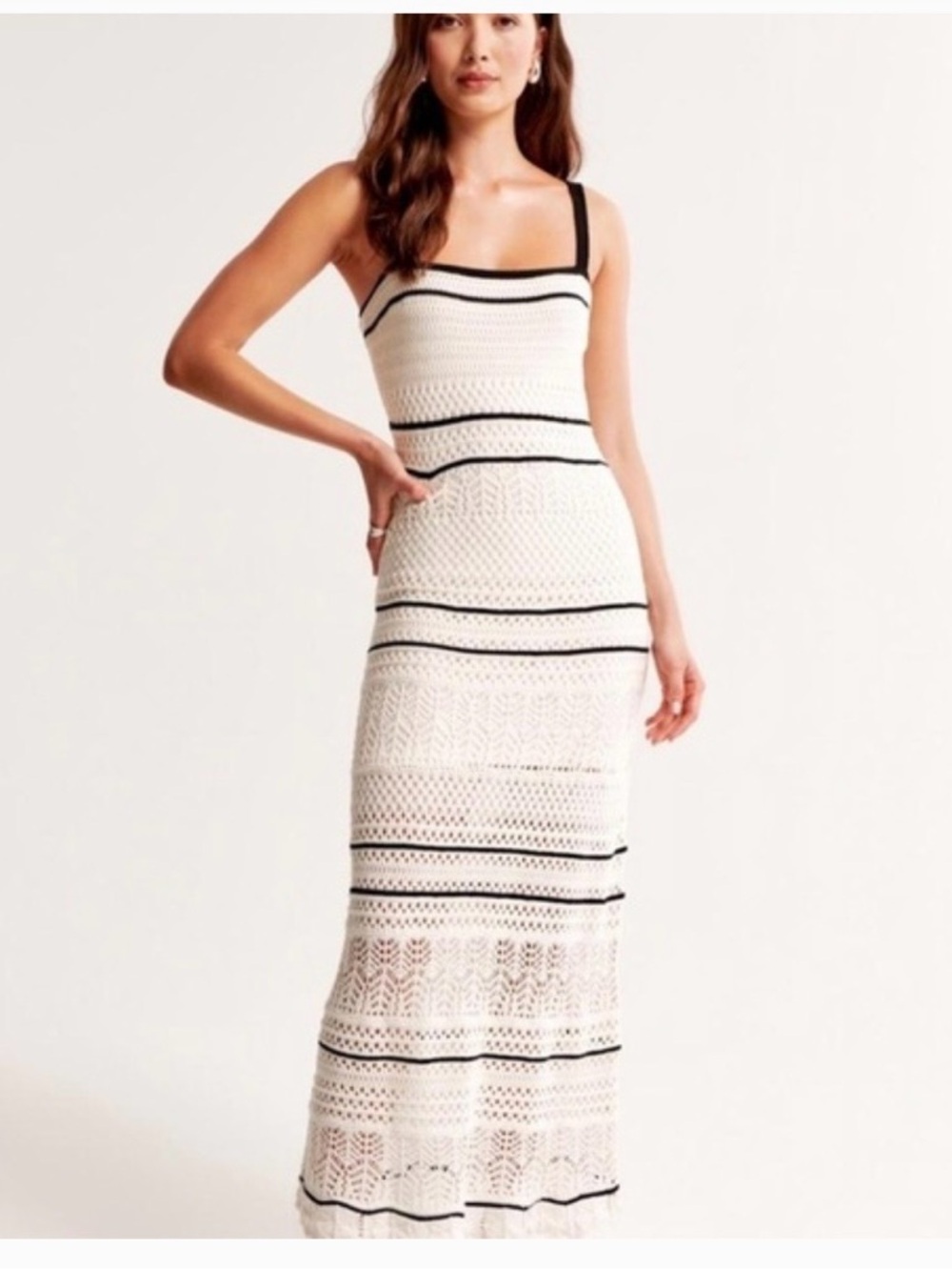 Abercrombie & Fitch Cream Crochet Maxi Dress with Black Trim